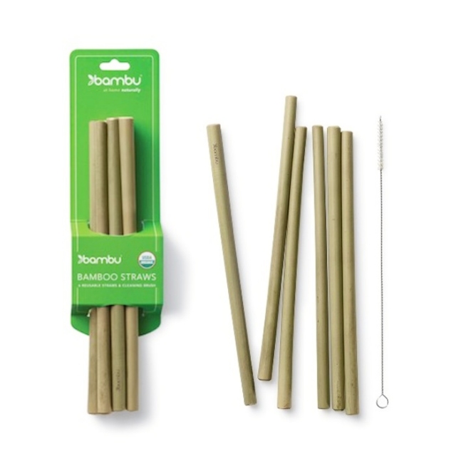 Bambusová brčka 6ks plus 1ks kartáček, délka 22cm Bambu