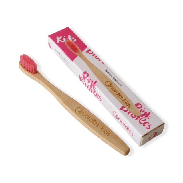 Dětský bambusový zubní kartáček - růžový Nordics