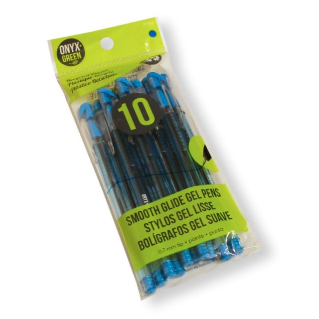 Gelová pera z recyklovaného plastu 10ks - modrá náplň Onyx+Green
